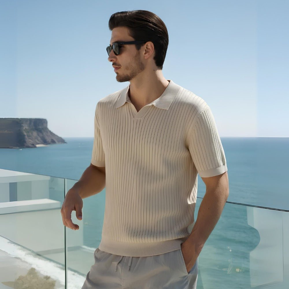 Camisa polo masculina canelada bege sollome, design moderno sofisticado e confortavel