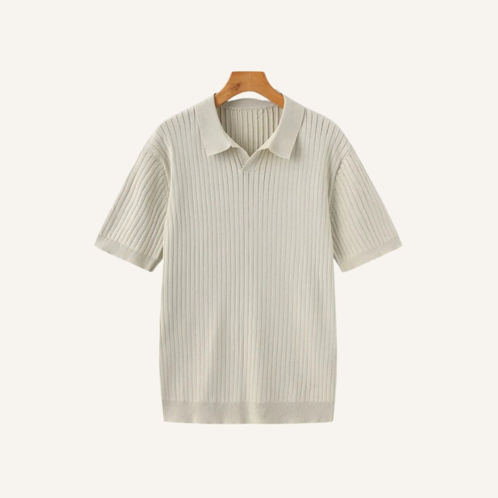 Camisa polo masculina canelada bege modelo sollome, estilo premium moderno e elegante