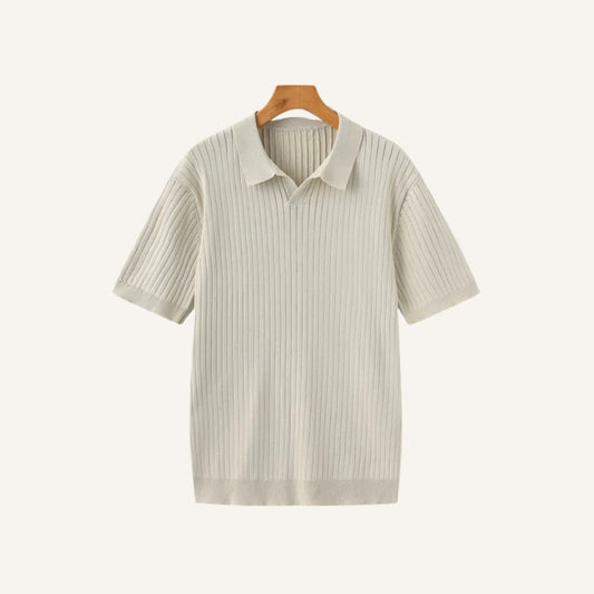 Camisa polo masculina canelada bege modelo sollome, estilo premium moderno e elegante