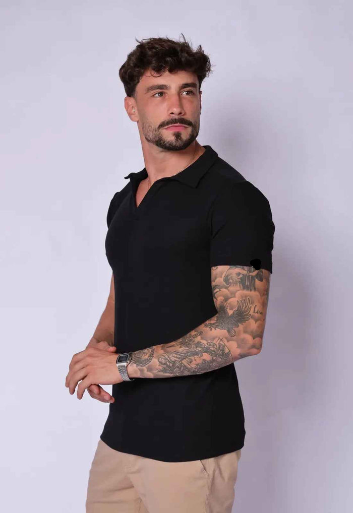Camisa Polo Italiana Tricot Preta