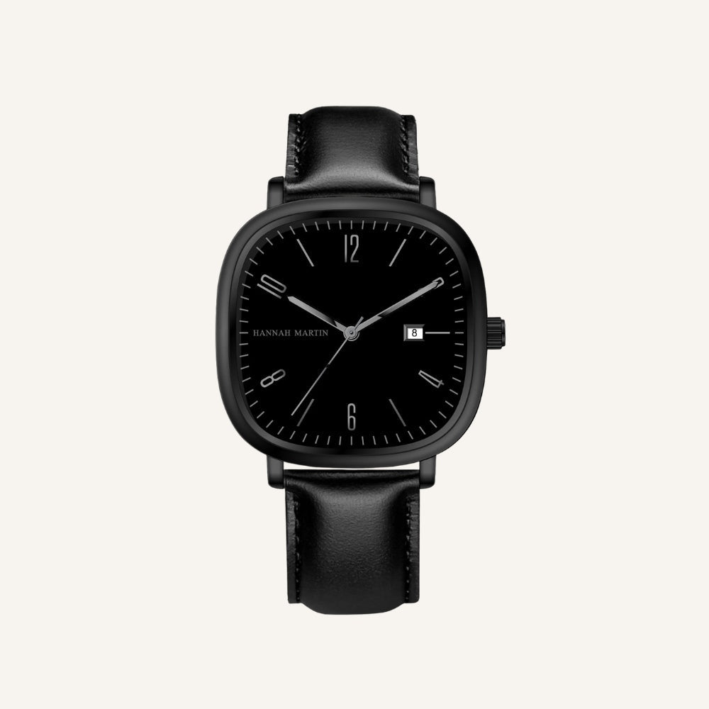 Relogio masculino quadrado retrô preto em couro, visual elegante com design moderno e sofisticado