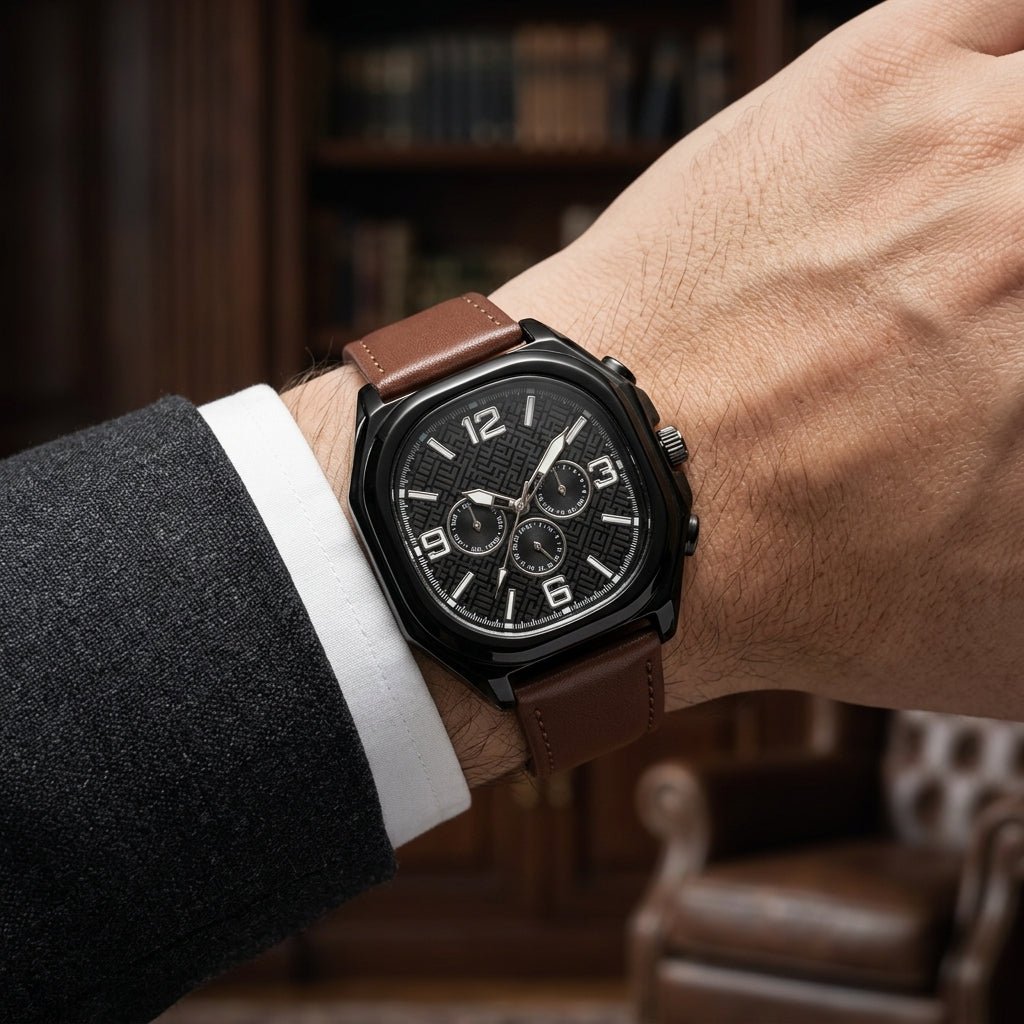 Relógio Alden Masculino Octogonal em Couro