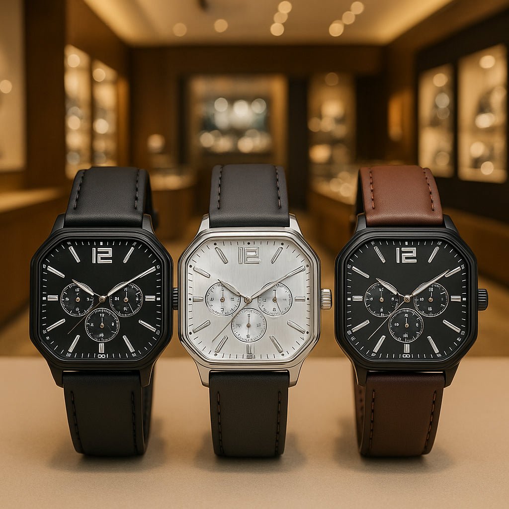 Relógio Alden Masculino Octogonal em Couro