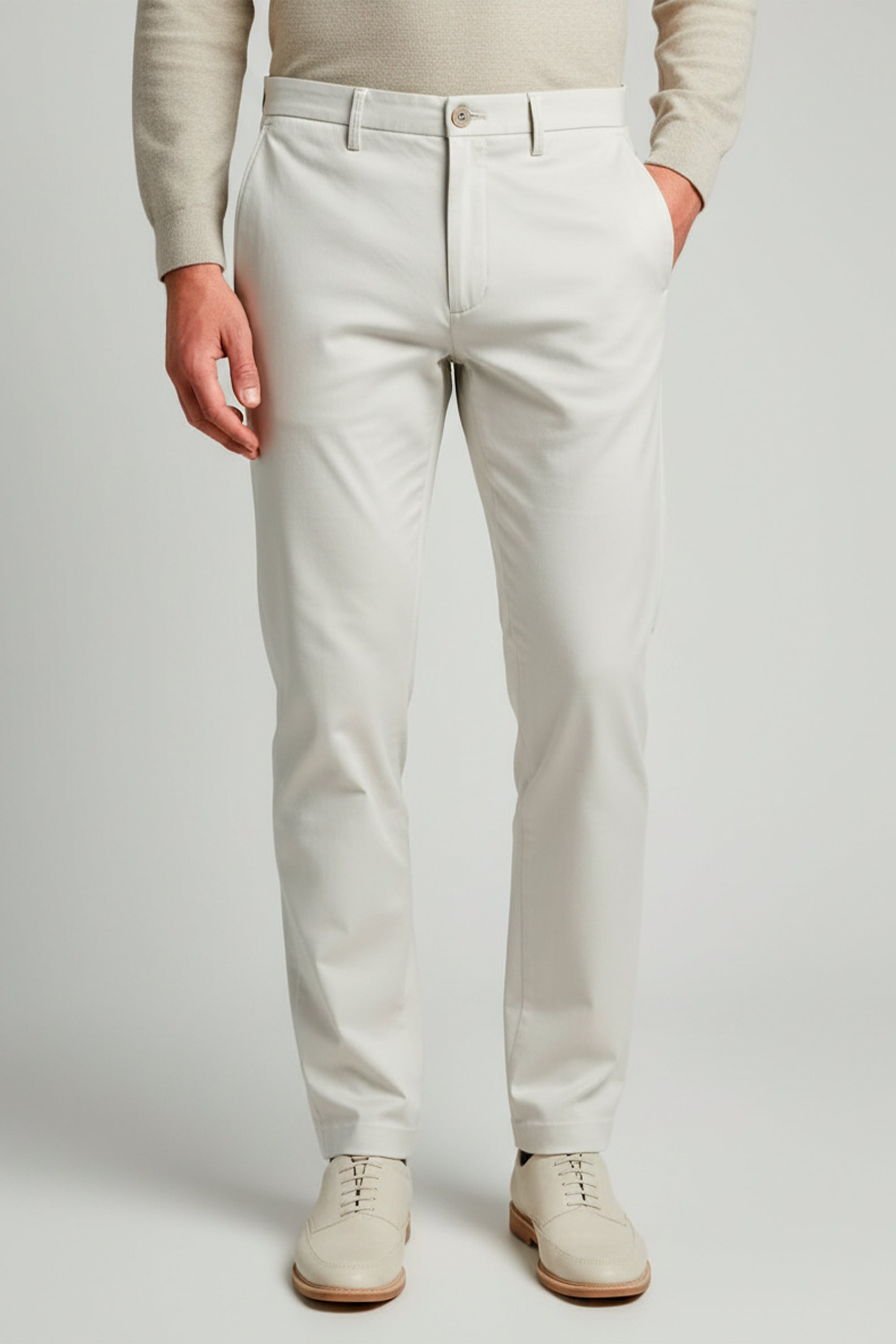 Calca sarja masculina areia em algodao egipcio, estilo premium elegante leve e confortavel