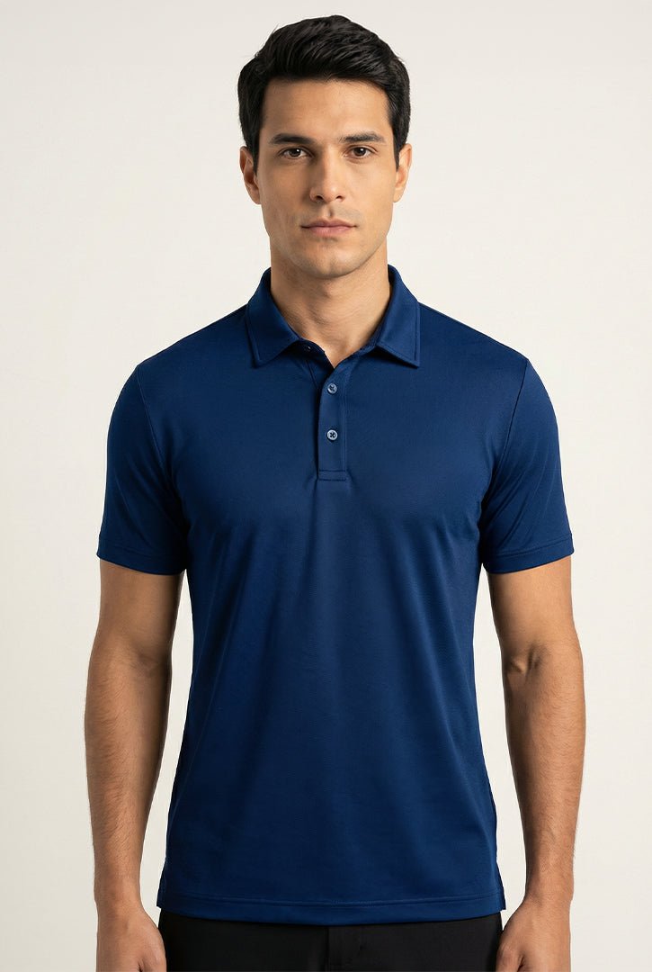 Camisa polo azul marinho San Marino em piquet poliamida, visual sofisticado com caimento moderno e confortavel