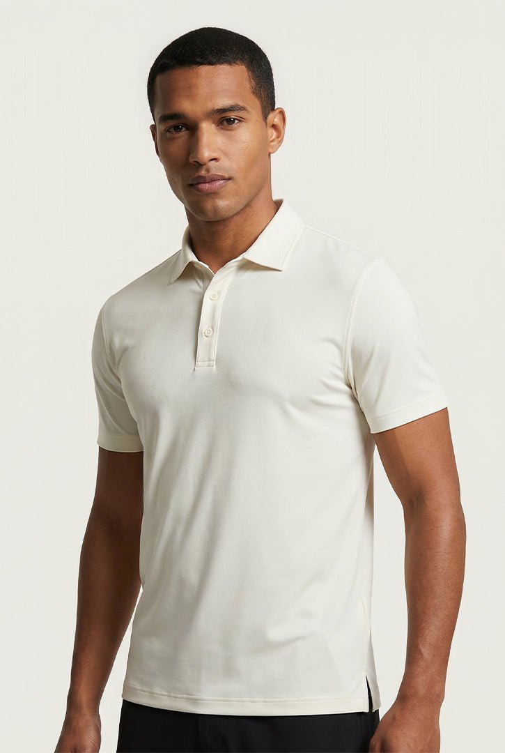 Camisa polo branca San Marino em piquet poliamida, estilo clean com conforto e acabamento moderno