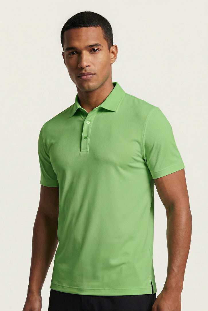 Camisa polo verde claro San Marino em piquet poliamida, design moderno com leveza e respirabilidade