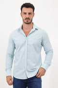 Camisa social masculina azul claro slim fit estilo alfaiataria, perfeita para visual elegante profissional