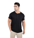 Camiseta henley masculina preta em algodao egipcio com gola padre, estilo premium elegante e moderno