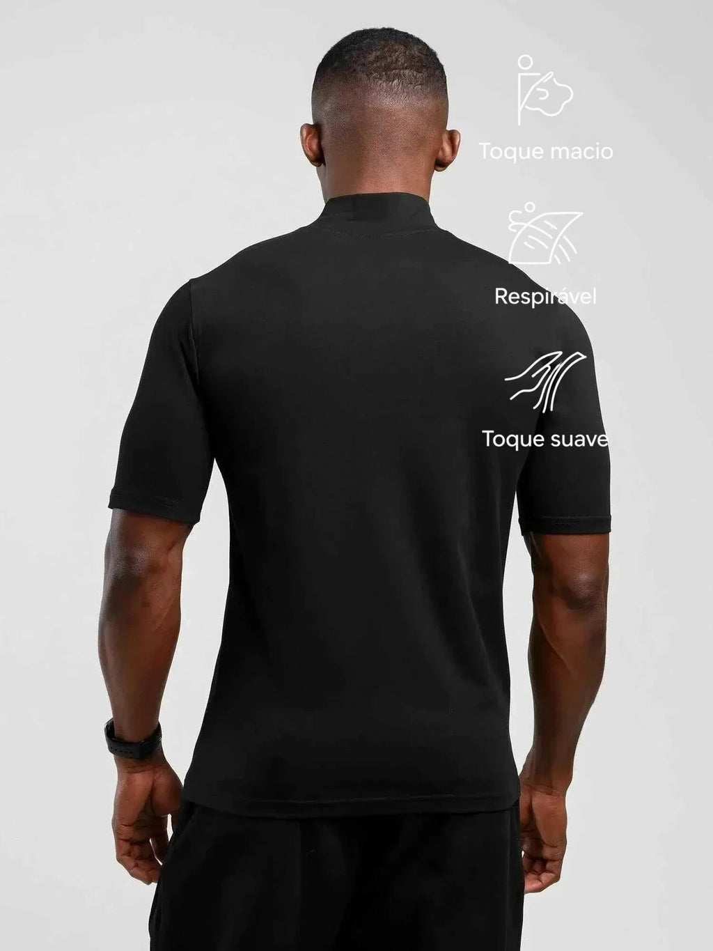 Camiseta masculina preta gola alta San Diego, estilo premium moderno e sofisticado
