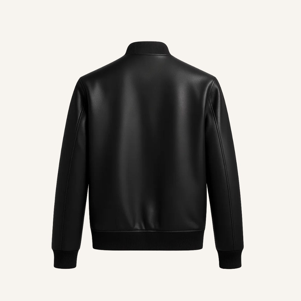 Jaqueta masculina preta Gran Nero em couro, design elegante com toque sofisticado para dias frios