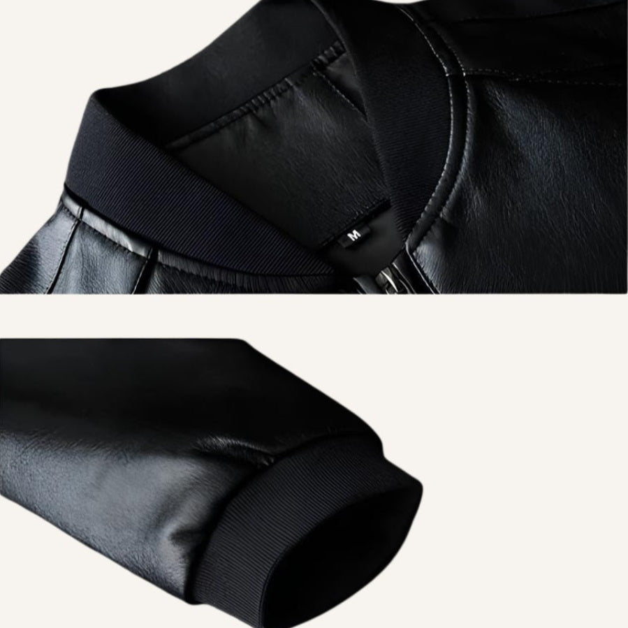 Jaqueta masculina preta de couro Gran Nero, estilo classico com visual sofisticado e confortavel