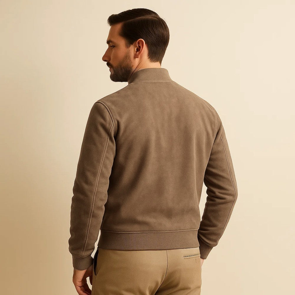 Jaqueta masculina Renoir caqui em suede, acabamento premium com estilo classico e versatil