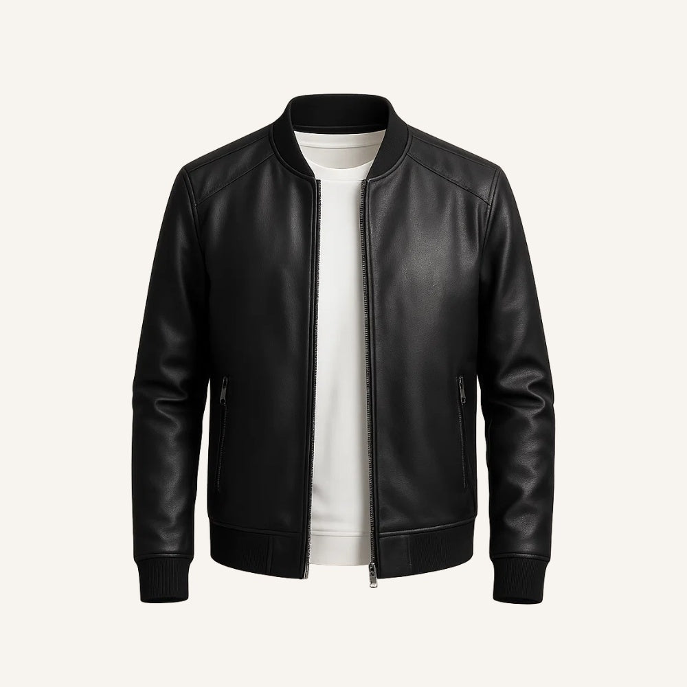 Jaqueta masculina de couro preta Gran Nero, visual sofisticado com acabamento premium e estilo moderno