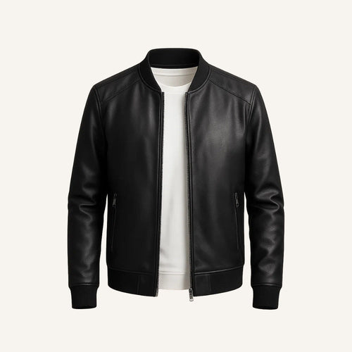Jaqueta masculina de couro preta Gran Nero, visual sofisticado com acabamento premium e estilo moderno