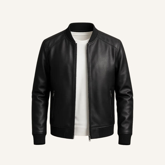 Jaqueta masculina de couro preta Gran Nero, visual sofisticado com acabamento premium e estilo moderno
