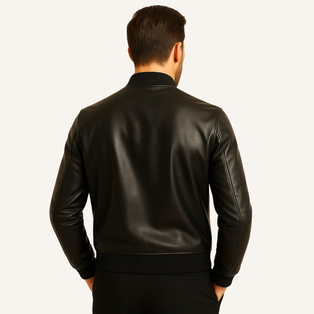Jaqueta masculina de couro preta Gran Nero, estilo premium com visual marcante e sofisticado