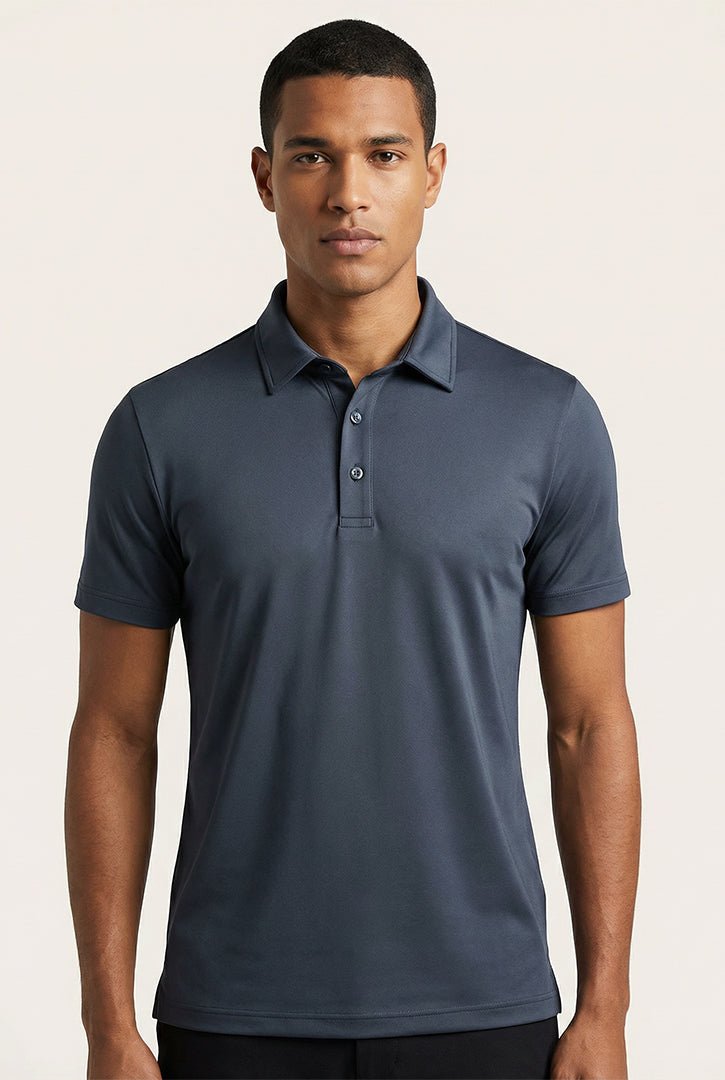 Polo masculina cinza em piquet poliamida San Marino, visual elegante com conforto e alta durabilidade