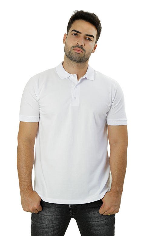 Polo masculina branca em algodão pima e elastano, fibra nobre peruana que garante durabilidade excepcional e flexibilidade em qualquer movimento