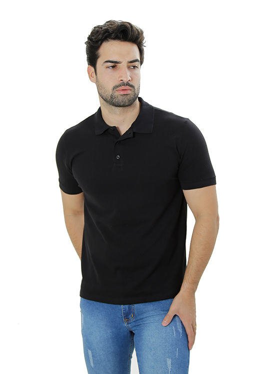Polo masculina preta em algodão pima com elastano, malha piquet de altíssima qualidade com brilho natural e toque aveludado para um visual de luxo