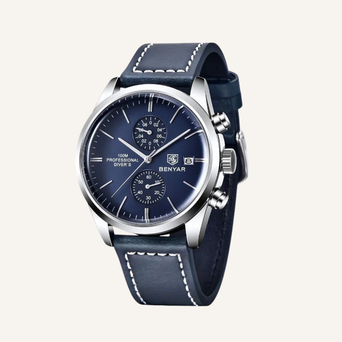 Relogio masculino azul Classic Civano em couro, visual moderno com acabamento refinado e toque sofisticado
