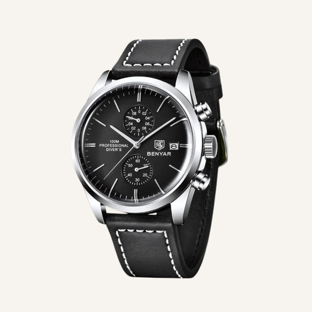 Relogio masculino Classic Civano preto em couro, estilo elegante com design sofisticado para qualquer ocasiao