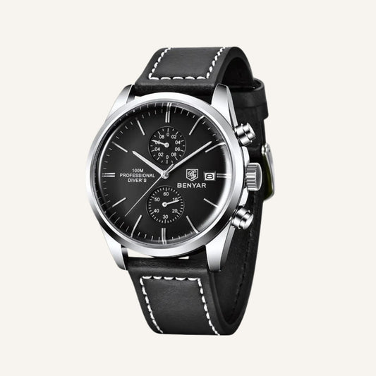 Relogio masculino Classic Civano preto em couro, estilo elegante com design sofisticado para qualquer ocasiao