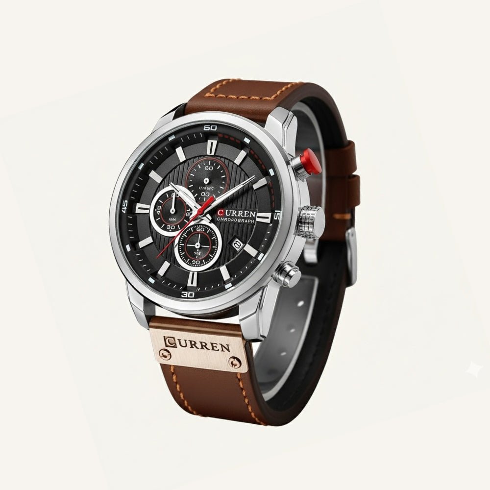 Relogio masculino Dominus cronografo prata em couro, design sofisticado com visual elegante e moderno