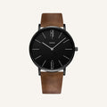 Relogio masculino Old Money Civano com pulseira marrom e mostrador preto, visual sofisticado com design elegante e classico