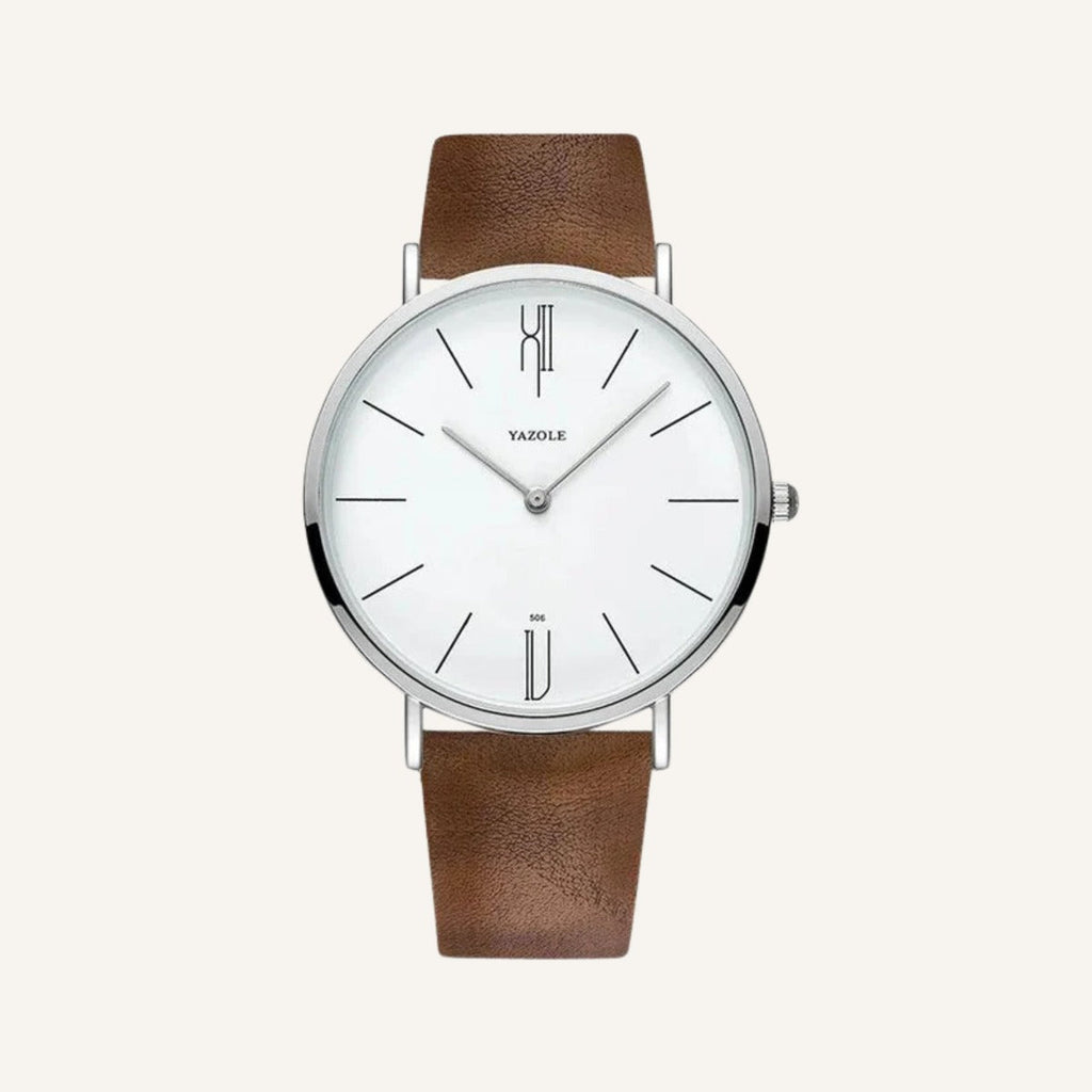 Relogio masculino Old Money Realeza com pulseira marrom e mostrador branco, estilo sofisticado com design classico e elegante