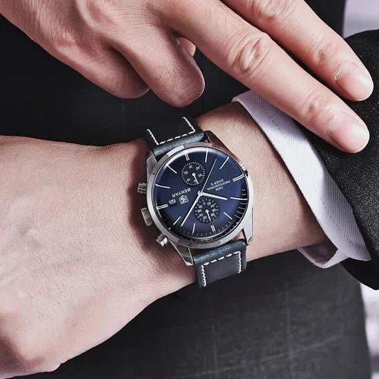 Relogio masculino em couro preto Classic Civano, design elegante com conforto e visual moderno