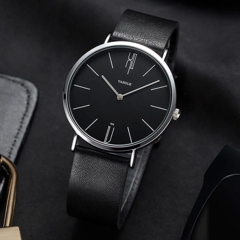 Relogio masculino preto Old Money Civano em couro com mostrador preto, design sofisticado para qualquer ocasiao