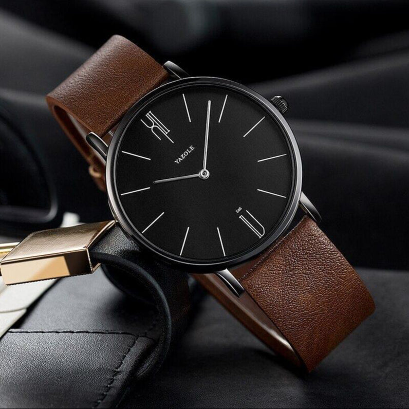 Relogio masculino Civano old money em couro marrom com visor preto, acabamento refinado e estilo premium moderno