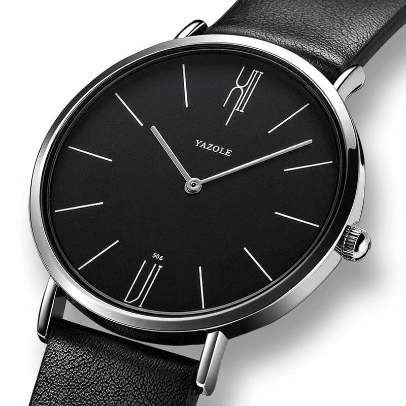 Relogio masculino Civano old money em couro preto com visor preto, acabamento refinado e estilo premium versatil