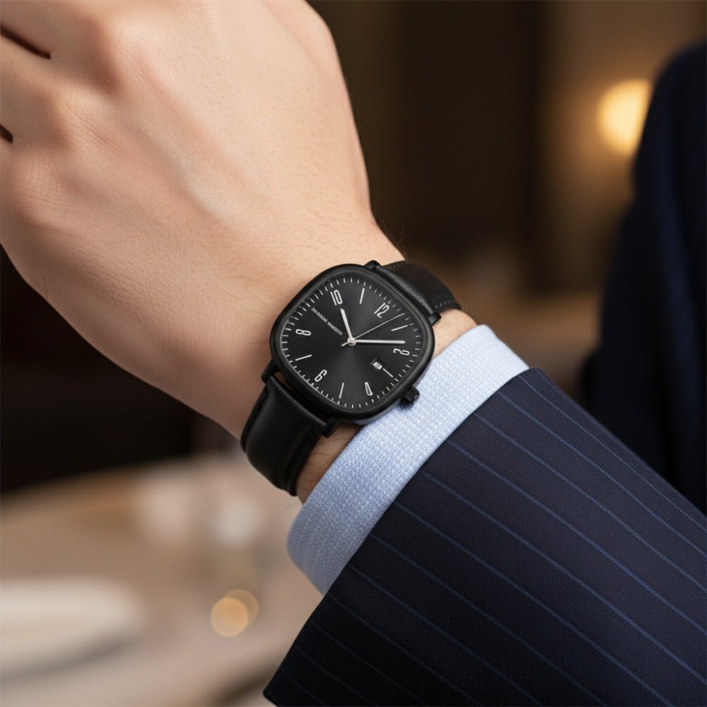 Relogio de couro masculino preto quadrado retrô, acessorio sofisticado com visual moderno e versatil